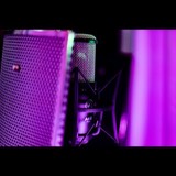 AKG condenser microphone in a shock mount beside a nearfield monitor at Studio San Francisco